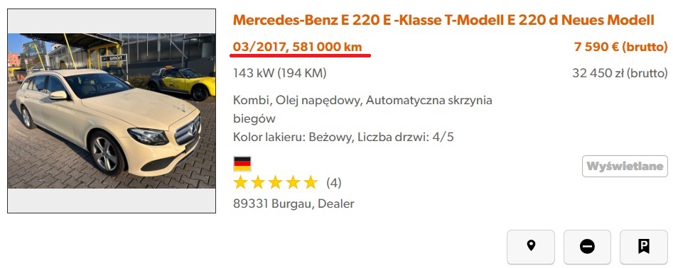 07 ramka ogłoszenie e taxi duży przebieg silnika om654